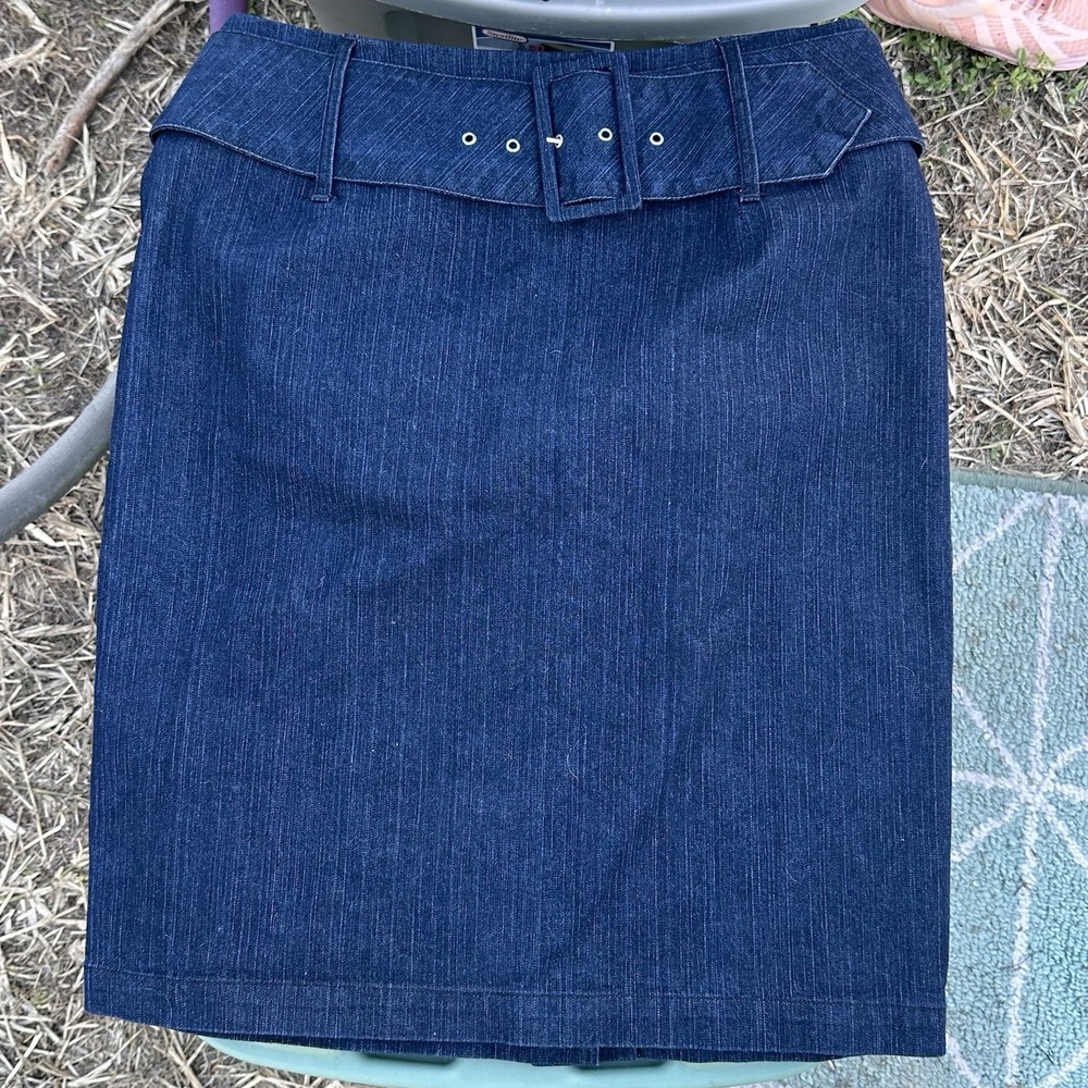 ZOEY‎ & BETH Wide Belted Midi Skirt Size L Dark Blue Retro 60s Women's